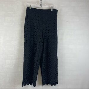 Black Textured Circle Wide Leg‎ Cropped Pants Women’s 4 Scalloped Hem Lined